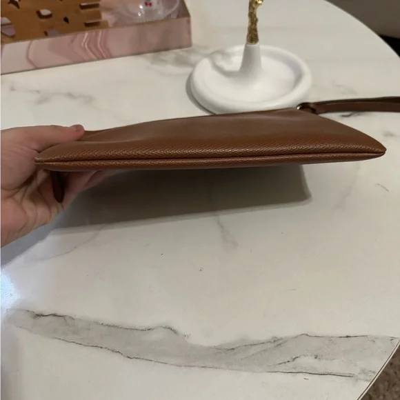 Coach New York Storypatch Badge Wristlet Pouch Wallet Clutch Tan Brown Leather - Picture 2 of 4